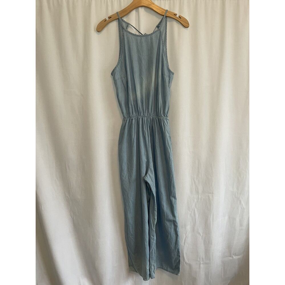 Amante. Womens Medium Light Weight Denim Jumpsuit Light Wash Keyhole Back
